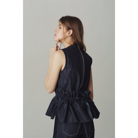 DENIM SLEEVELESS TOP WITH PLEATED WAIST la colonne vertébrale