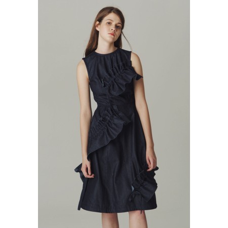 DENIM DRESS WITH FULL BODY RUFFLES Jusqu'à 80% De Réduction