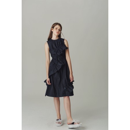 DENIM DRESS WITH FULL BODY RUFFLES Jusqu'à 80% De Réduction