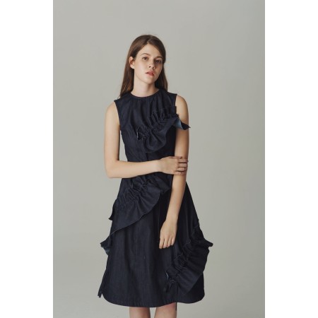 DENIM DRESS WITH FULL BODY RUFFLES Jusqu'à 80% De Réduction