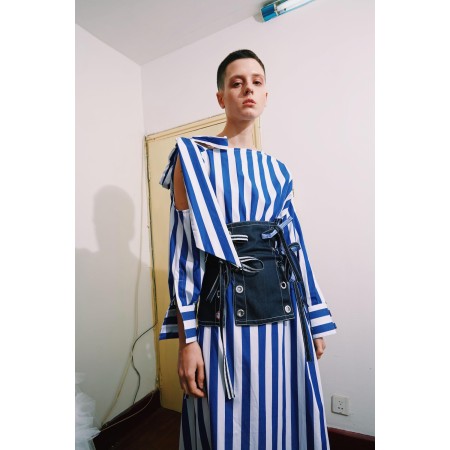 BLUE AND WHITE STRIPED DRESS Fin de série