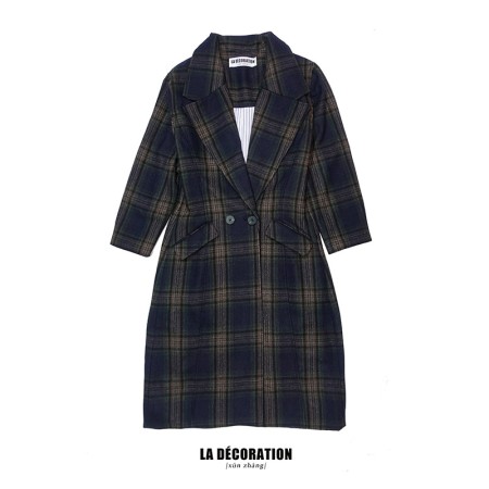 BROWN PLAID WAIST LAPEL WOOL COAT Les magasins à Paris