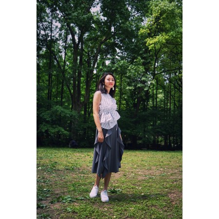 GRAY RUFFLED HIGH-WAIST FEMALE'S MID-LENGTH SKIRT Les êtres humains sont 