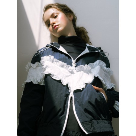 RUFFLED HOODED SPORTS JACKET WITH FAIRY STYLE Economisez 