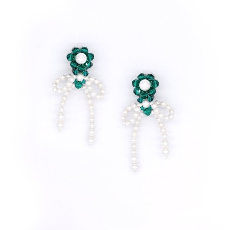 GREEN BOW-KNOT CRYSTAL EARRINGS de la marque