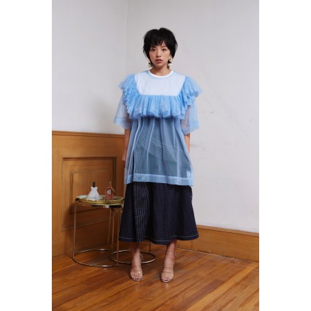 BLUE T-SHIRT WITH RUFFLED GRENADINE solde