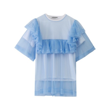 BLUE T-SHIRT WITH RUFFLED GRENADINE solde