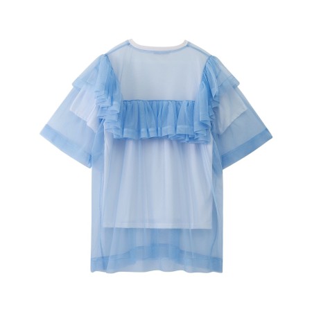 BLUE T-SHIRT WITH RUFFLED GRENADINE solde