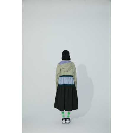 TRI-COLOR PATCHWORK HOODED OUTDOOR LONG TRENCH COAT france