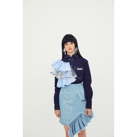 DENIM SKIRT WITH STAR AND RUFFLES pas cher 