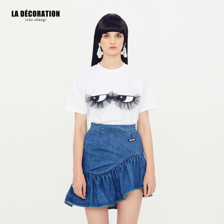 DENIM SKIRT WITH RUFFLES le des métaux précieux