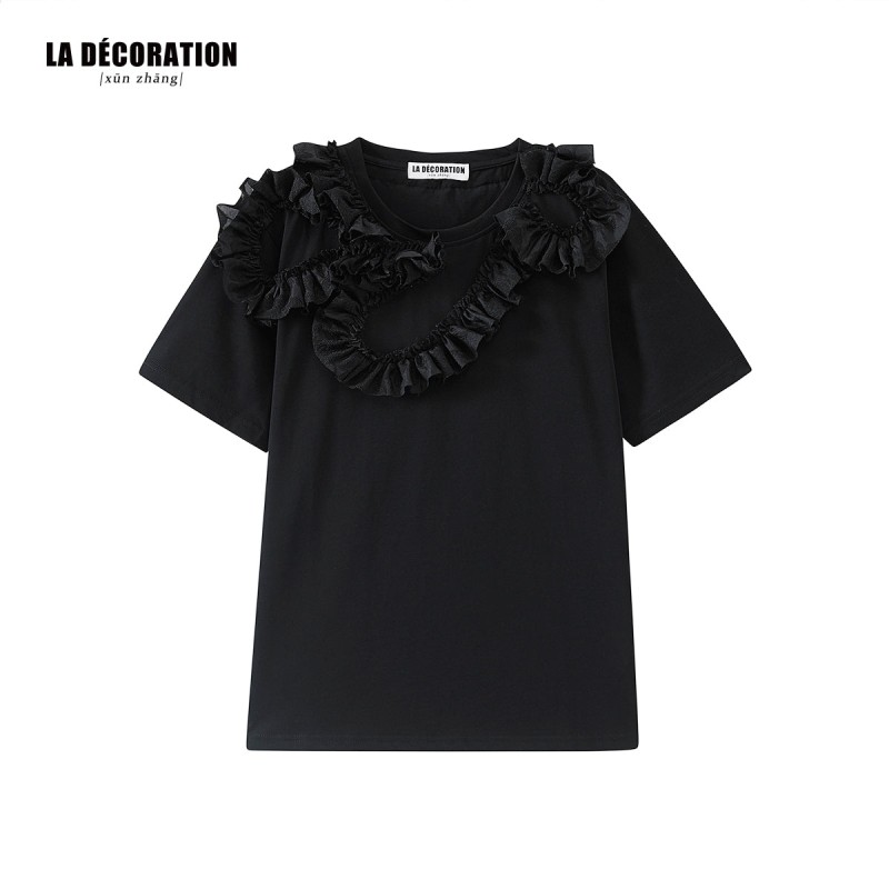 BLACK/WHITE T-SHIRT WITH RUFFLES Découvrez la collection