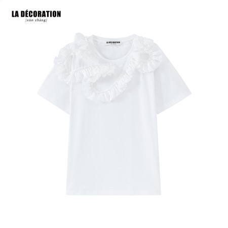 BLACK/WHITE T-SHIRT WITH RUFFLES Découvrez la collection