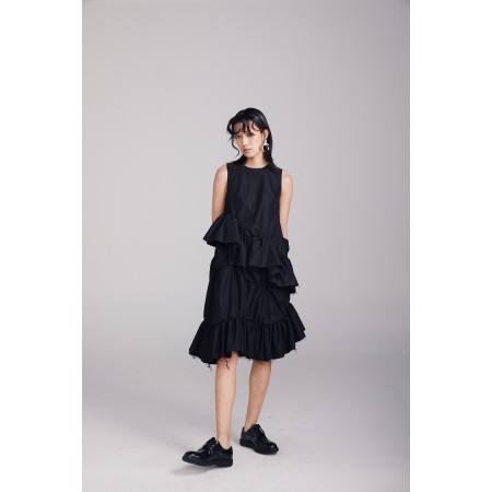 BLACK SLEEVELESS DRESS WITH RUFFLES de pas cher