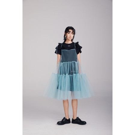 RUFFLE-TRIMMED GAUZE SUSPENDER DRESS 2024