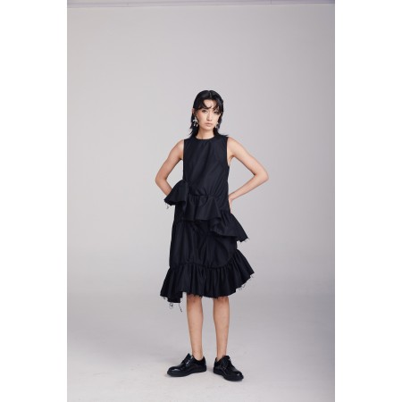 BLACK SLEEVELESS DRESS WITH RUFFLES de pas cher