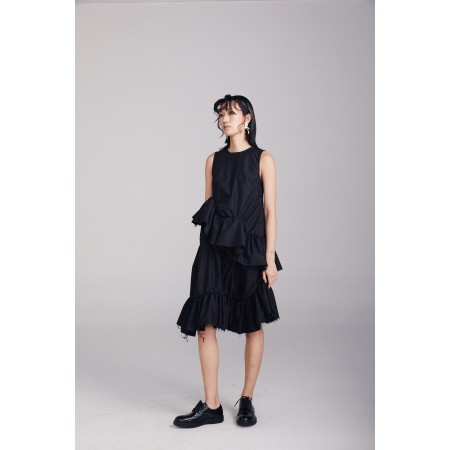 BLACK SLEEVELESS DRESS WITH RUFFLES de pas cher