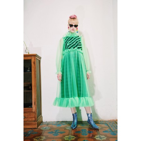 PREORDER FLUORESCENT GREEN MESH AND GREEN TARTAN DRESS acheter