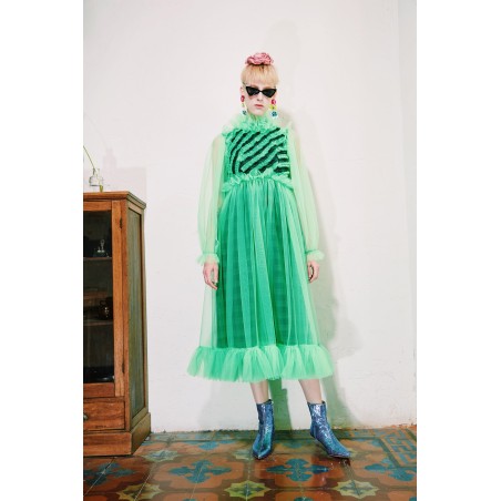 PREORDER FLUORESCENT GREEN MESH AND GREEN TARTAN DRESS acheter