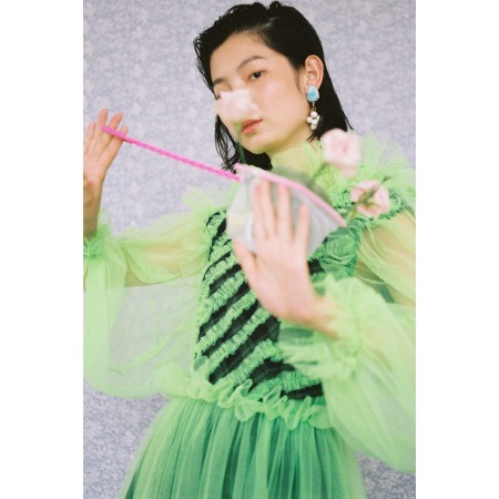 PREORDER FLUORESCENT GREEN MESH AND GREEN TARTAN DRESS acheter