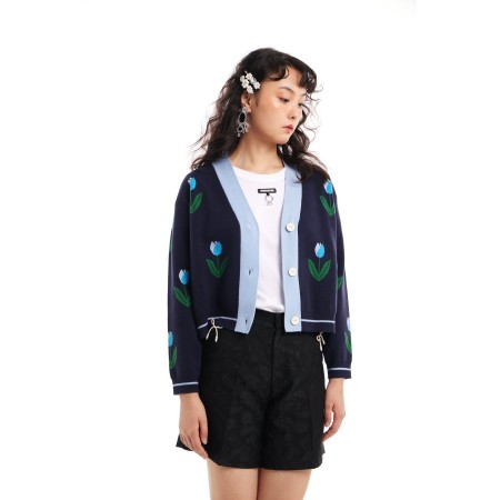 CARDIGAN WITH FLOWER PATTERN Livraison rapide