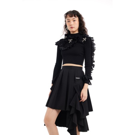 BLACK KNITWEAR WITH RUFFLES de France