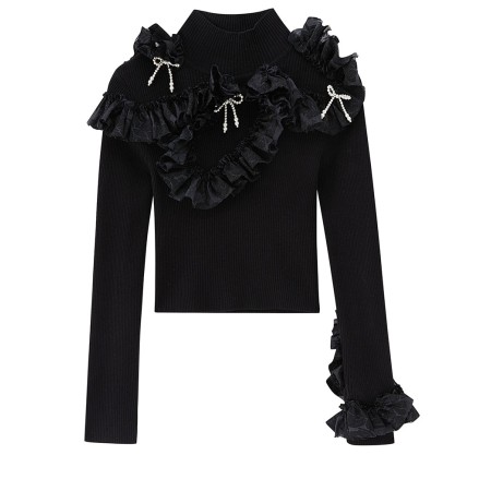 BLACK KNITWEAR WITH RUFFLES de France