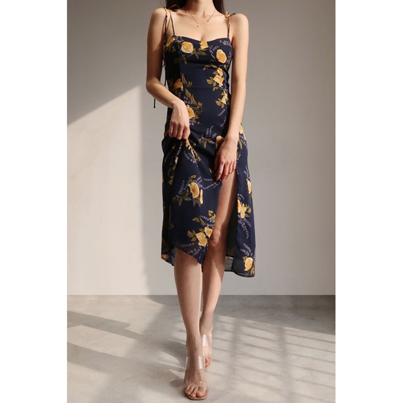 FLORAL HALTER DRESS WITH SIDE SLIT la livraison gratuite