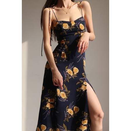 FLORAL HALTER DRESS WITH SIDE SLIT la livraison gratuite