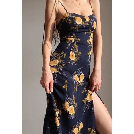 FLORAL HALTER DRESS WITH SIDE SLIT la livraison gratuite