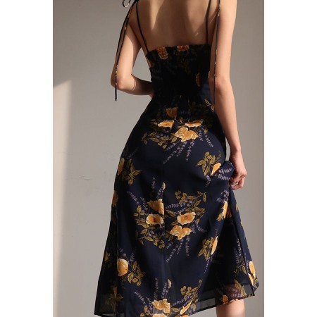 FLORAL HALTER DRESS WITH SIDE SLIT la livraison gratuite