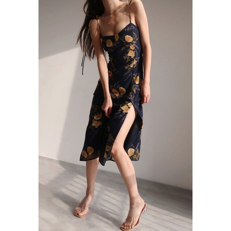 FLORAL HALTER DRESS WITH SIDE SLIT la livraison gratuite