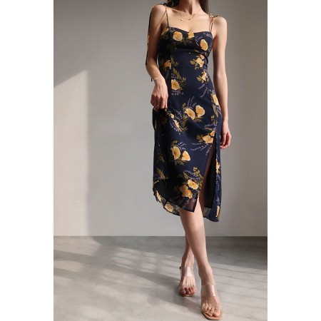 FLORAL HALTER DRESS WITH SIDE SLIT la livraison gratuite