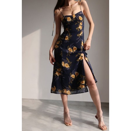 FLORAL HALTER DRESS WITH SIDE SLIT la livraison gratuite