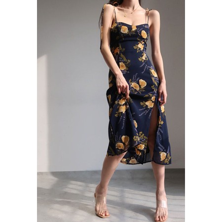 FLORAL HALTER DRESS WITH SIDE SLIT la livraison gratuite