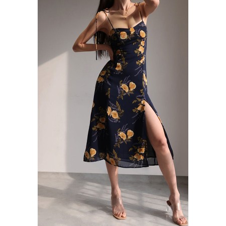 FLORAL HALTER DRESS WITH SIDE SLIT la livraison gratuite