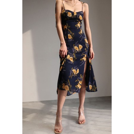 FLORAL HALTER DRESS WITH SIDE SLIT la livraison gratuite