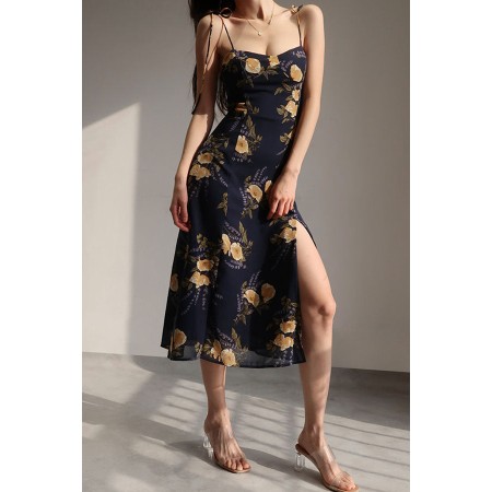 FLORAL HALTER DRESS WITH SIDE SLIT la livraison gratuite