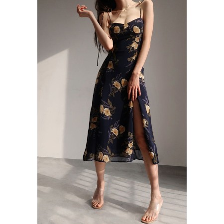 FLORAL HALTER DRESS WITH SIDE SLIT la livraison gratuite