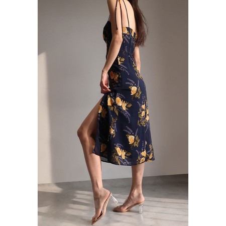 FLORAL HALTER DRESS WITH SIDE SLIT la livraison gratuite