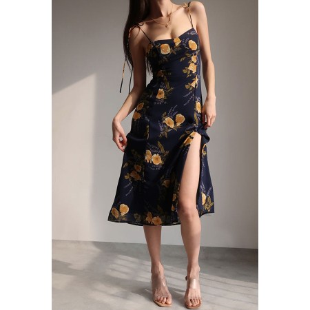 FLORAL HALTER DRESS WITH SIDE SLIT la livraison gratuite