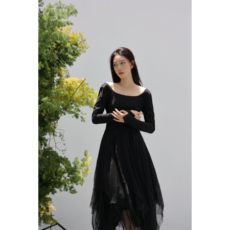 Irregular Mesh Long Sleeve Dress 50% de réduction en Octobre 2024