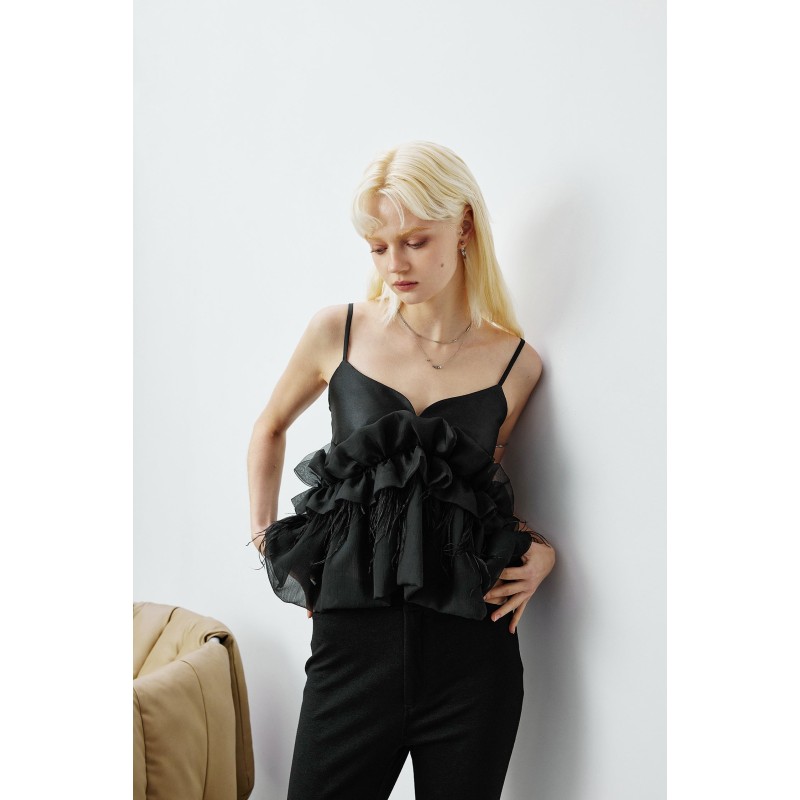 SILK OSTRICH FEATHER CAMISOLE TOP Fin de série