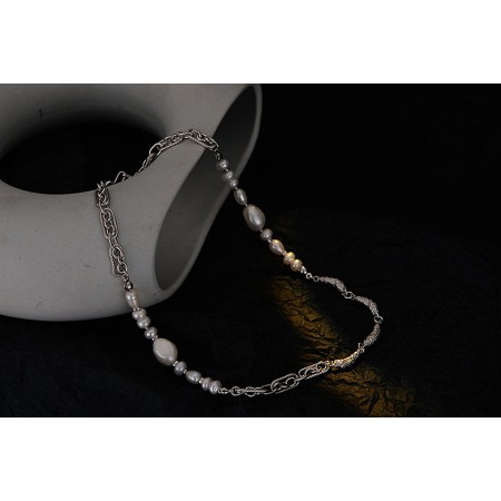 TEXTURED CRUSHED SILVER PEARL NECKLACE Fin de série