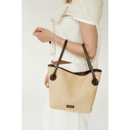 LEATHER-TRIMMED RAFFIA BUCKET BAG vente chaude votre 