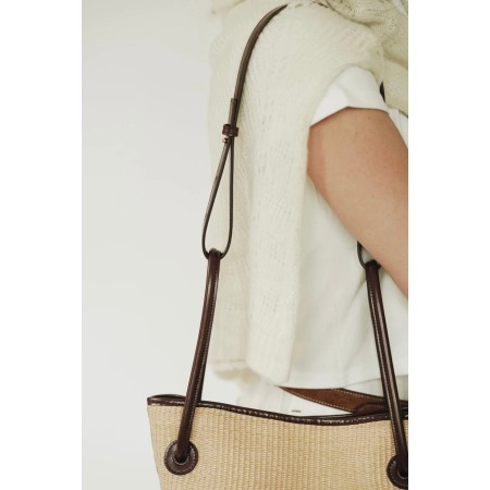 LEATHER-TRIMMED RAFFIA BUCKET BAG vente chaude votre 