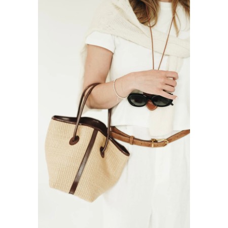 LEATHER-TRIMMED RAFFIA BUCKET BAG vente chaude votre 