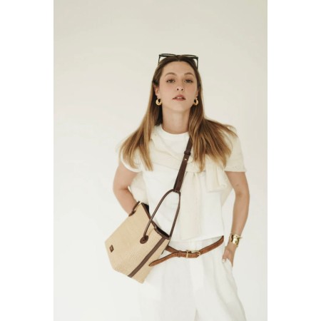 LEATHER-TRIMMED RAFFIA BUCKET BAG vente chaude votre 