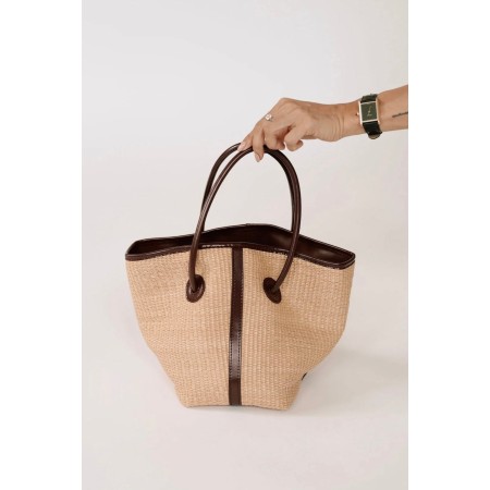 LEATHER-TRIMMED RAFFIA BUCKET BAG vente chaude votre 