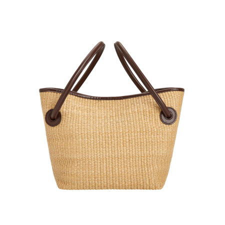 LEATHER-TRIMMED RAFFIA BUCKET BAG vente chaude votre 